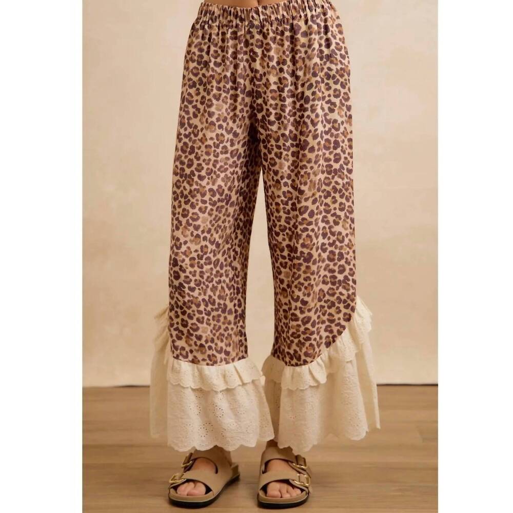 NEW BIBI ruffle lace pants in leopard
